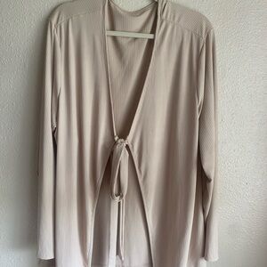 SHEIN Cream Open-Front Tie Jacket